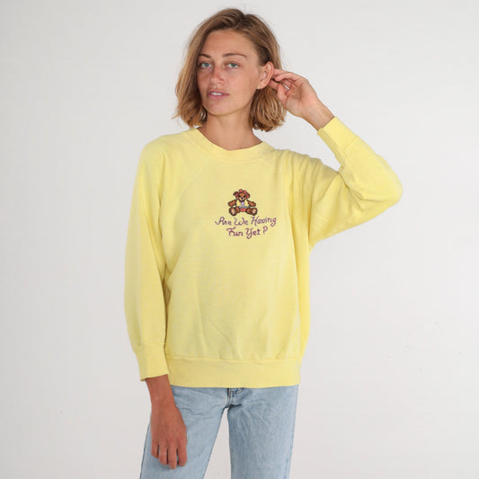 80s Teddy Bear Sweatshirt Yellow Raglan Graphic Crewneck 1X