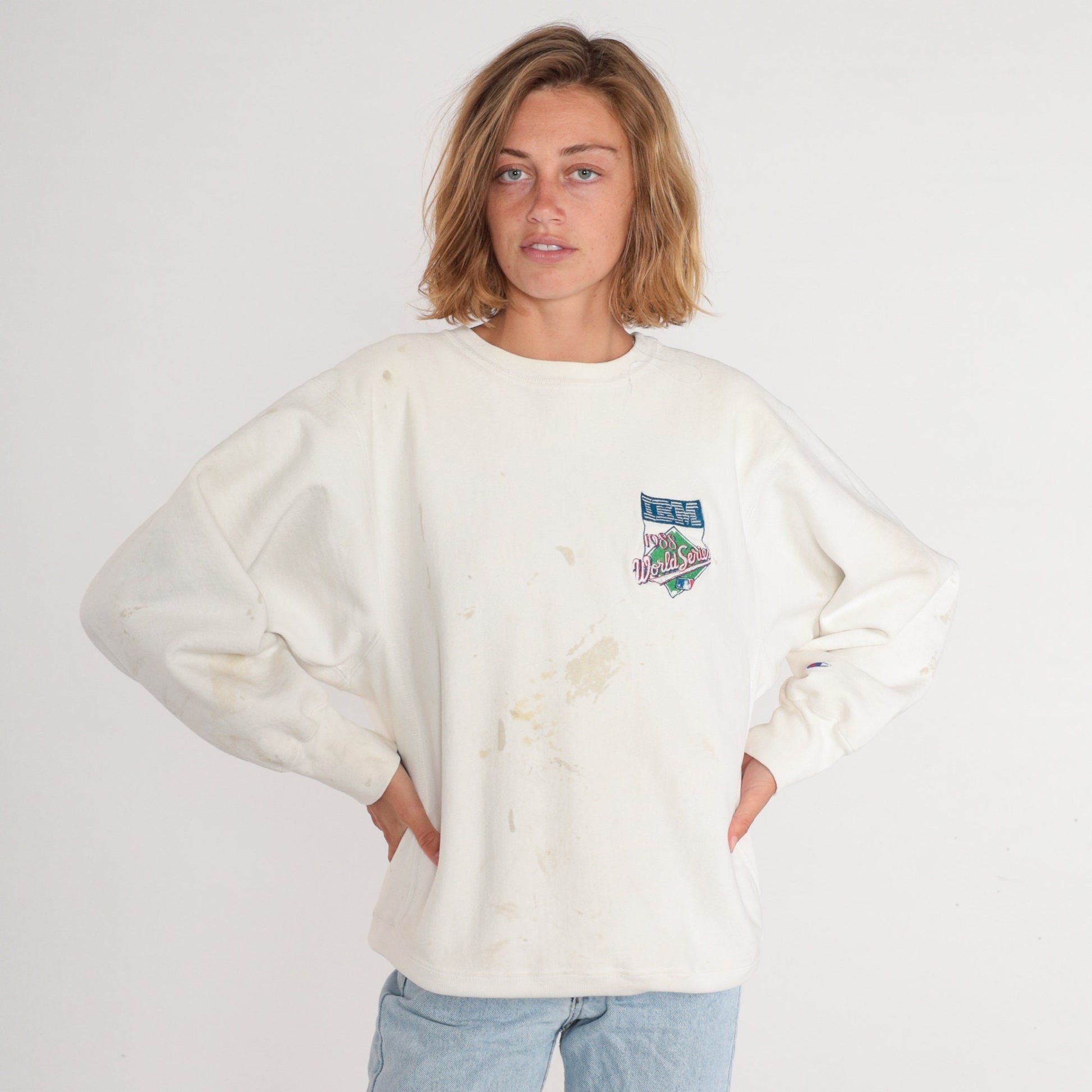 1988 World Series Champion Sweatshirt LA Dodgers Paint Splatter White Large L