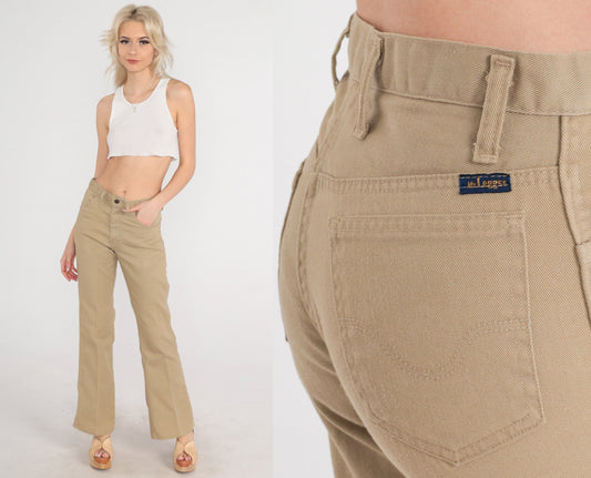 70s Mr. Leggs Khaki Flared Trousers Mid Rise Bell Bottoms Small