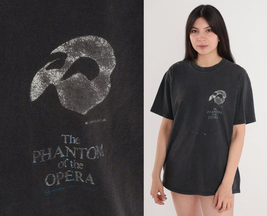 Phantom of the Opera Broadway Musical Graphic Tee Black Cotton Medium