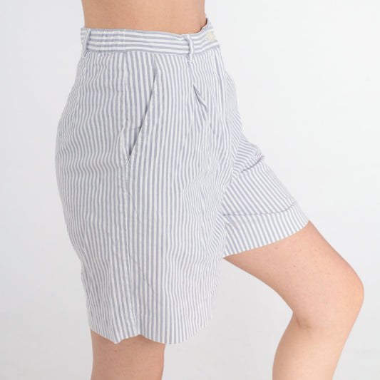 90s Striped Pleated High-Waist Shorts White Grey Pinstripe Small