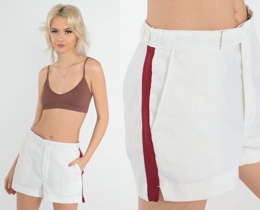 80s Court Casuals Tennis Shorts White Red Stripe High Waist Medium