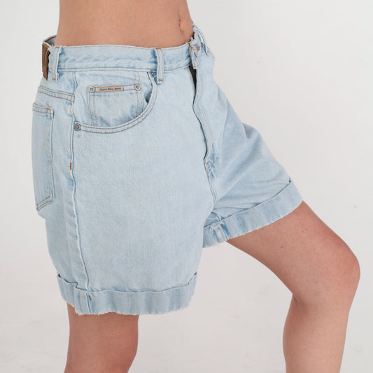 Calvin Klein 90s Light Wash Denim Shorts High Rise Cuffed Medium
