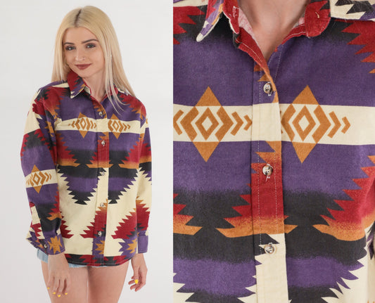 Y2K Cabela's Southwestern Print Cotton Button-Up Blouse Medium