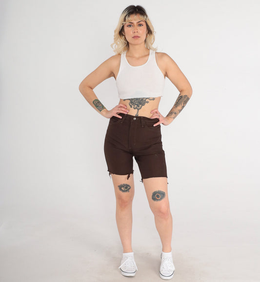 80s Wrangler Chocolate Brown High-Rise Cutoff Shorts Small
