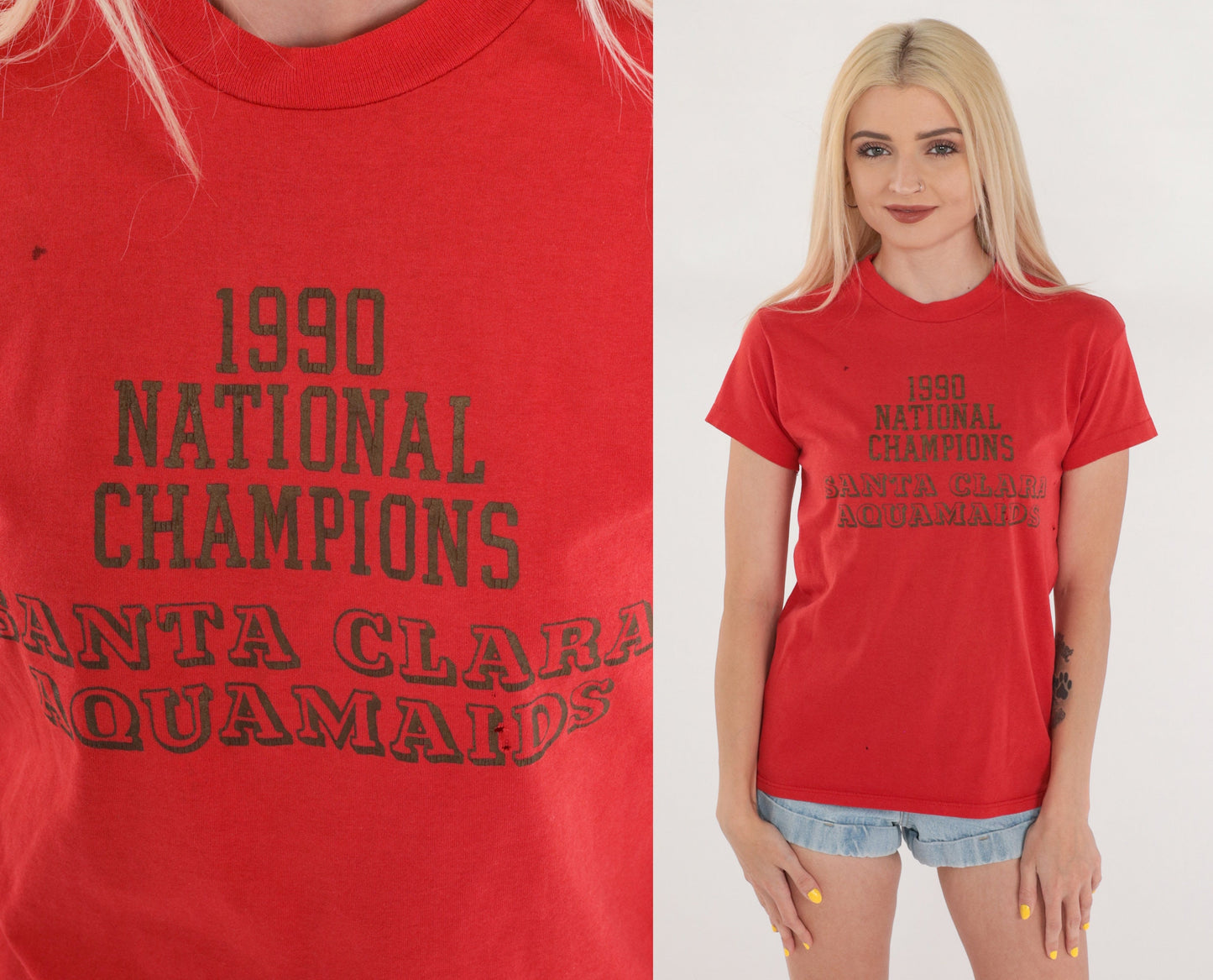90s Santa Clara Aquamaids 1990 National Champions Graphic Tee Red XS