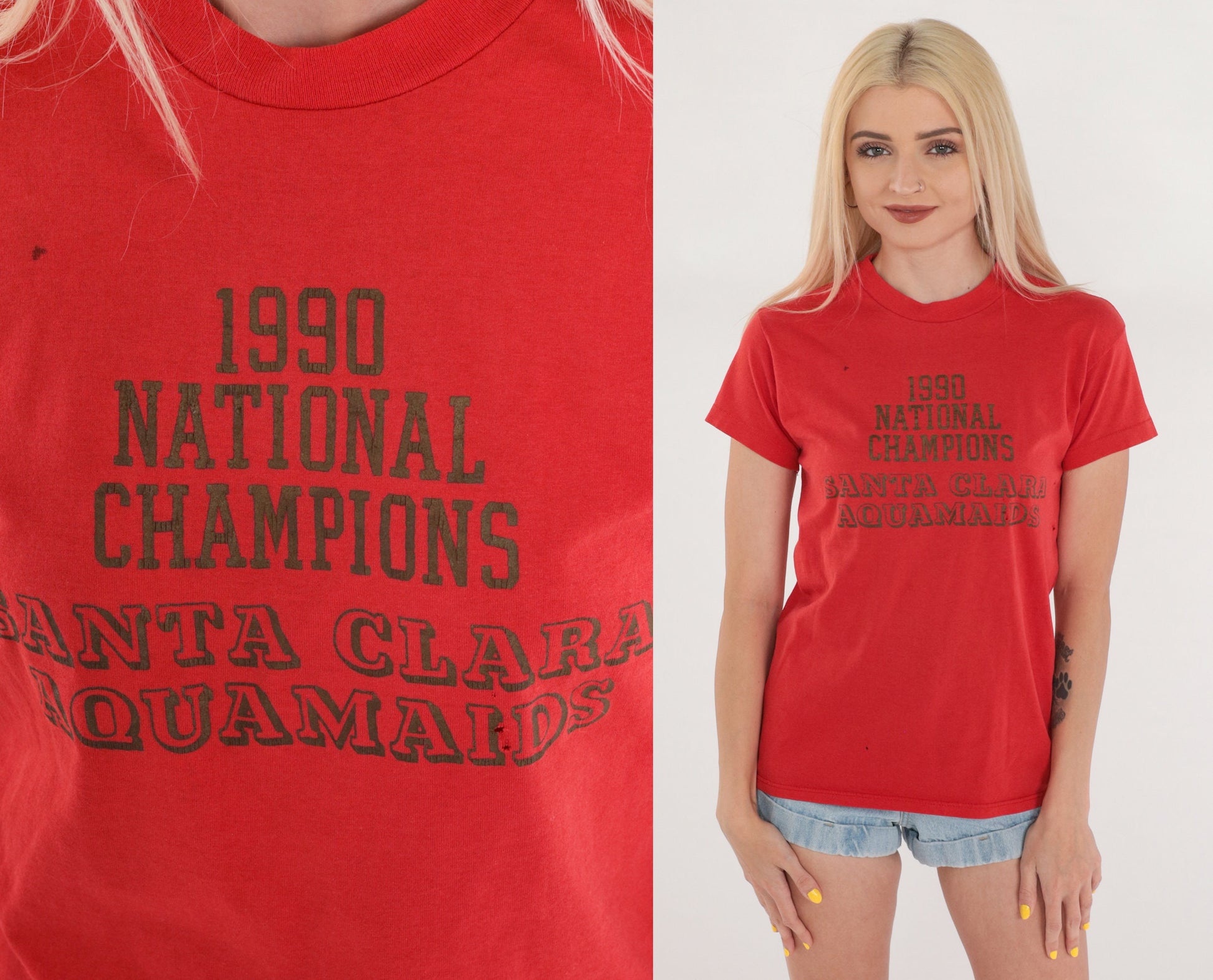 90s Santa Clara Aquamaids 1990 National Champions Graphic Tee Red XS