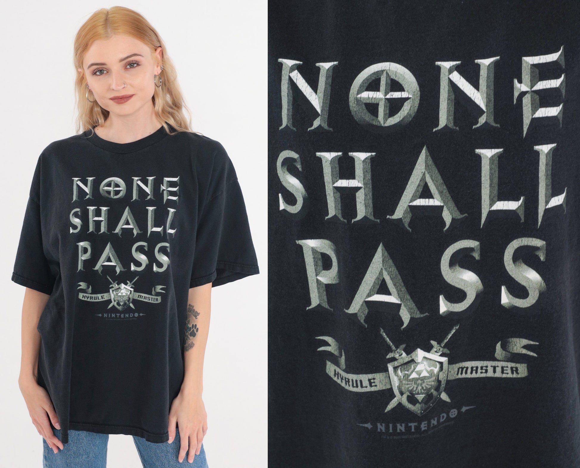2005 Legend of Zelda Hyrule Master None Shall Pass Graphic Tee Black XL