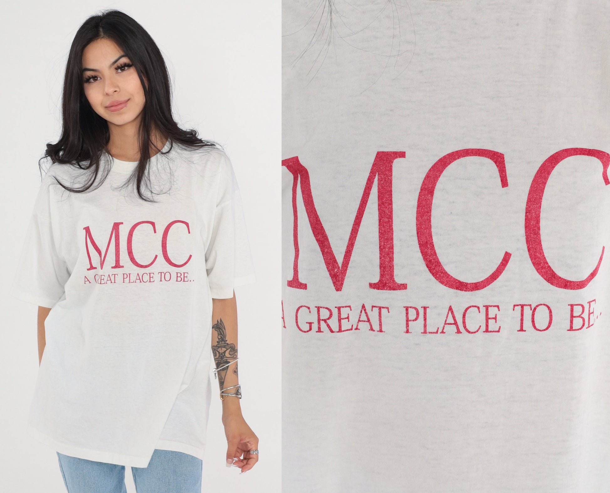 90s MCC A Great Place To Be Graphic T-Shirt White Single Stitch Extra Large