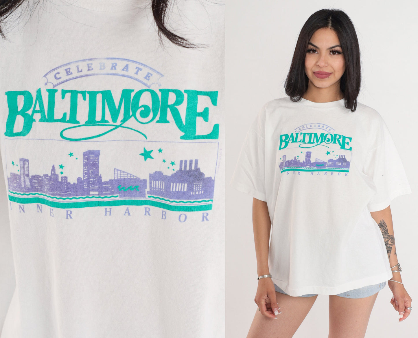 90s Celebrate Baltimore Inner Harbor Graphic T-Shirt White Single Stitch XL