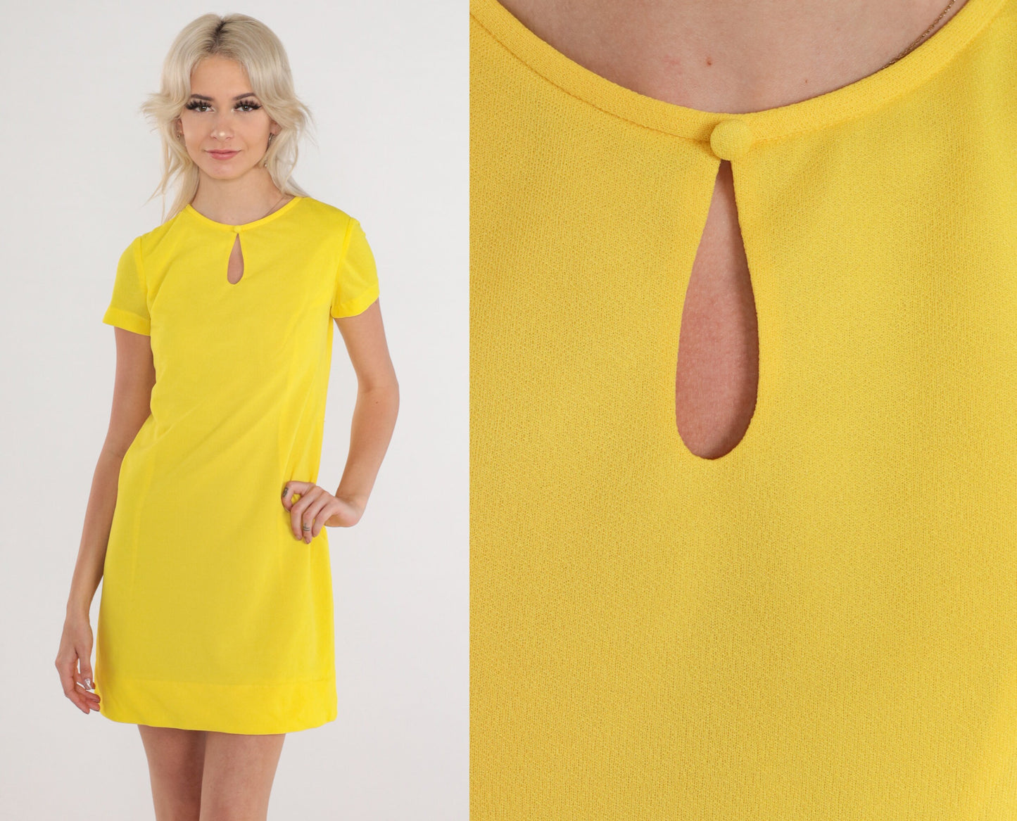 60s Lanz Original Yellow Keyhole Shift Mini Dress Small