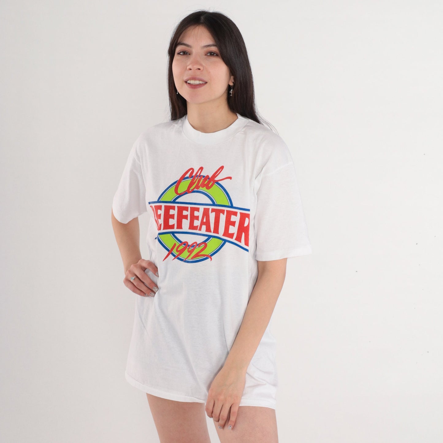 90s Beefeater Gin Club Graphic T-Shirt White Single Stitch Large