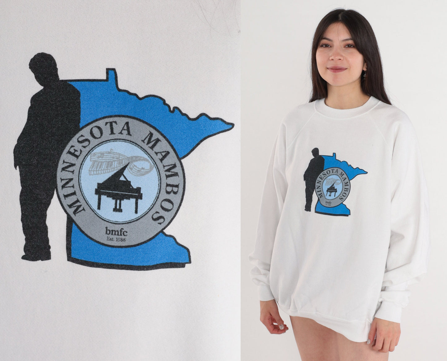 90s Minnesota Mambos Piano Club Graphic Sweatshirt White Raglan Extra Extra Large XXL
