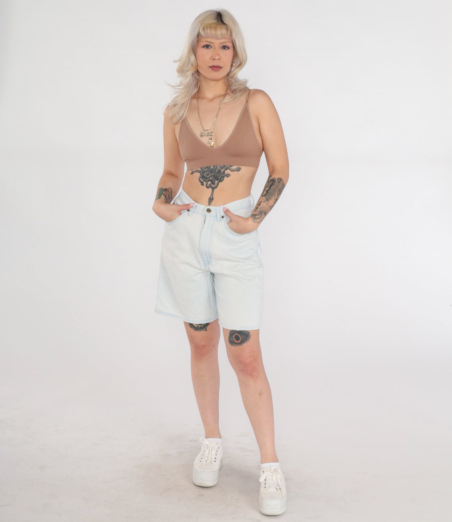90s Light Wash Denim Shorts High Rise Stone Wash Jean Shorts Small