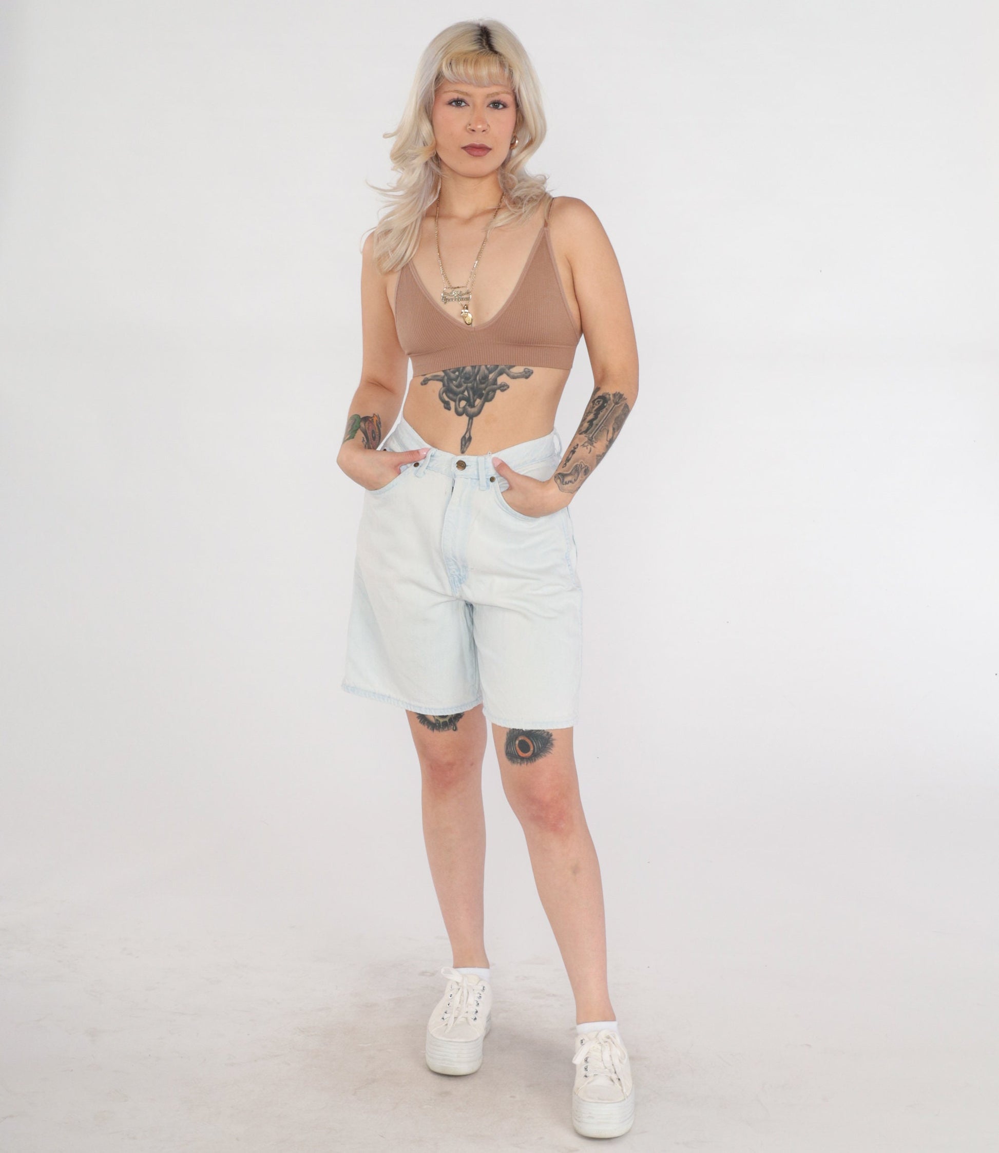 90s Light Wash Denim Shorts High Rise Stone Wash Jean Shorts Small