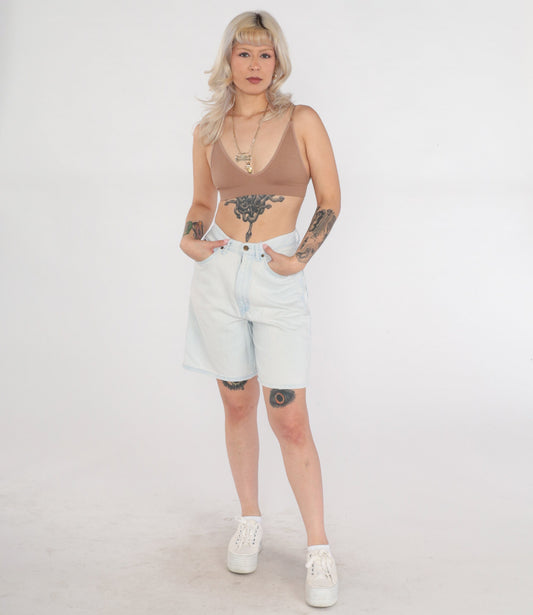 90s Light Wash Denim Shorts High Rise Stone Wash Jean Shorts Small