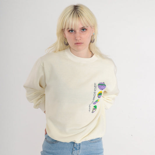 80s Smiley Face Don't Worry Be Happy Sweatshirt Cream Graphic Crewneck Large
