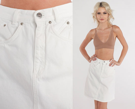90s Action West White Denim Mini Skirt High Waist Small S