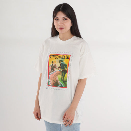 90s USPS Cinco De Mayo Stamp Graphic T-Shirt White Cotton Tee Extra Large XL
