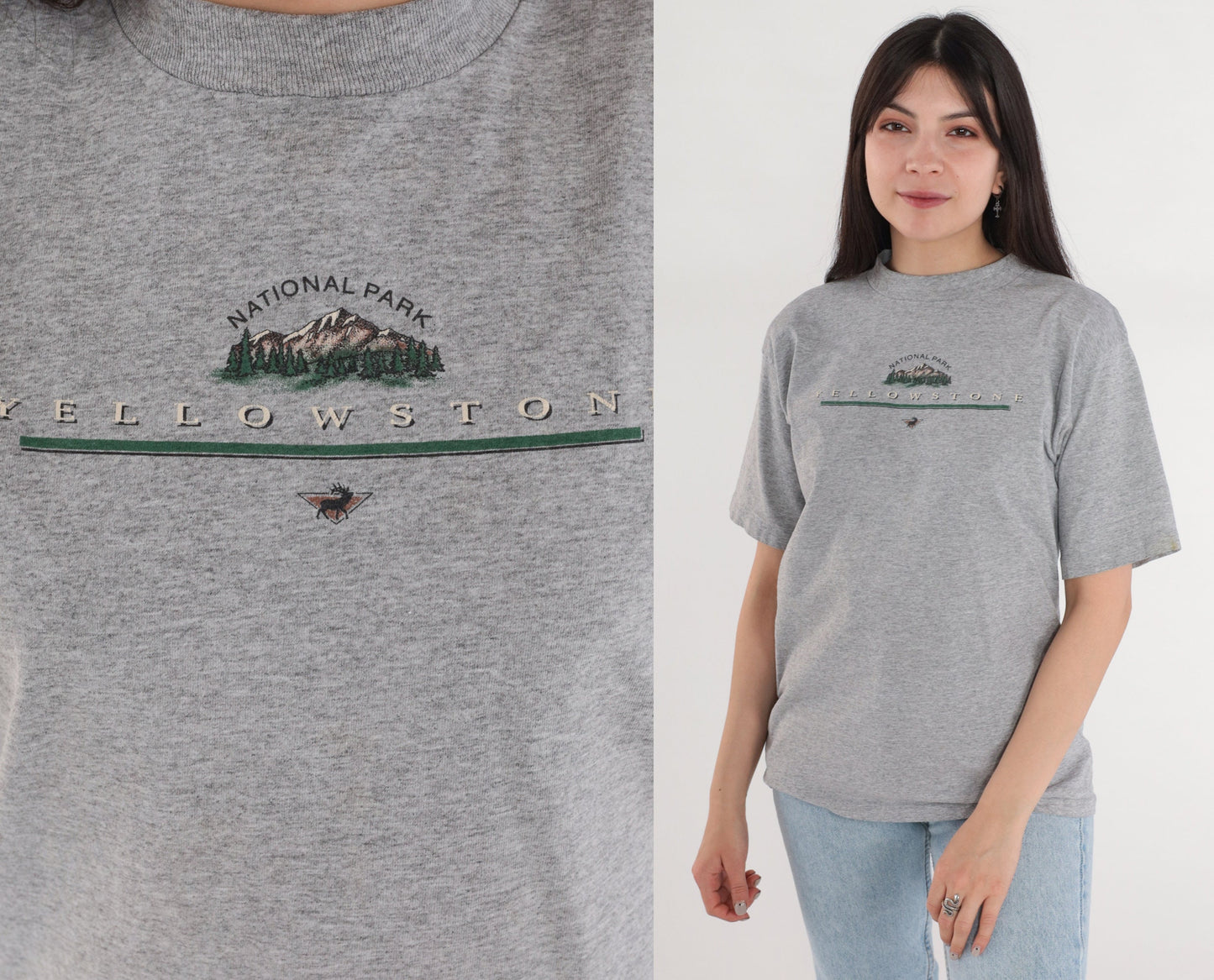 90s Yellowstone National Park Moose Graphic Tee Heather Grey Small