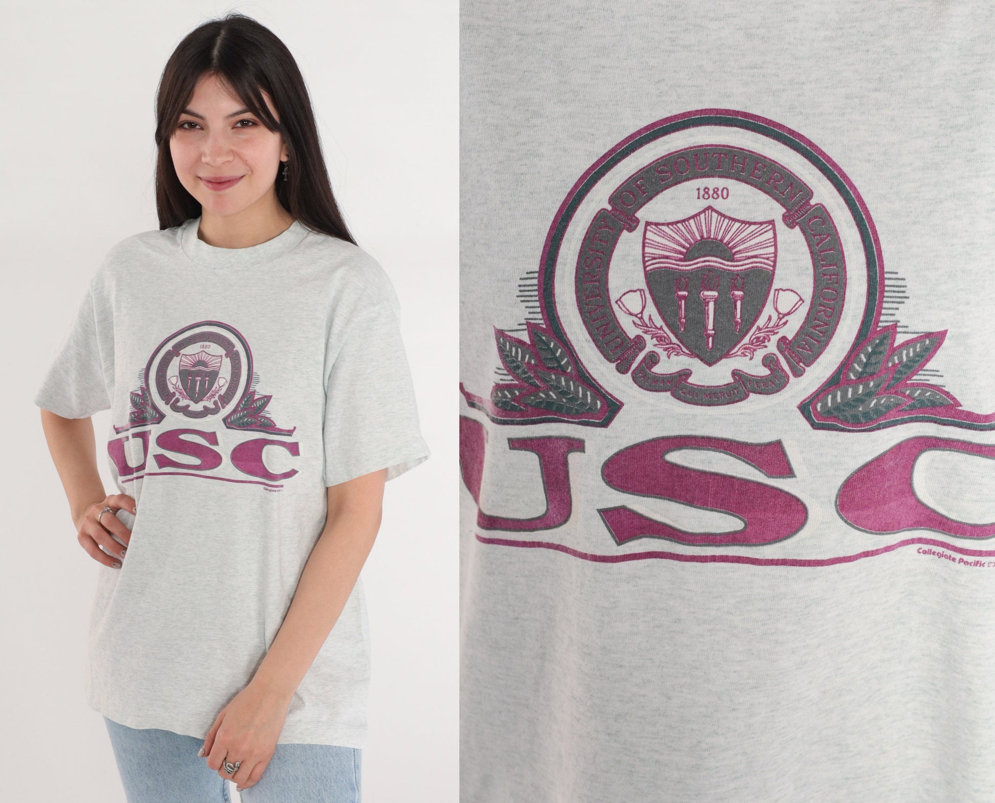 90s USC Trojans Graphic T-Shirt Heather Grey College Tee Medium