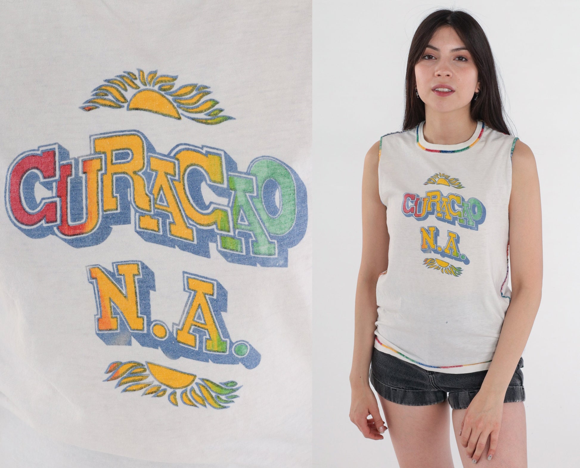80s Curaçao Netherlands Islands Graphic Tank Top Small S