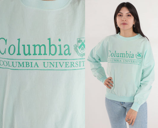 90s Columbia University Aqua Cotton Crewneck Sweatshirt Small Medium