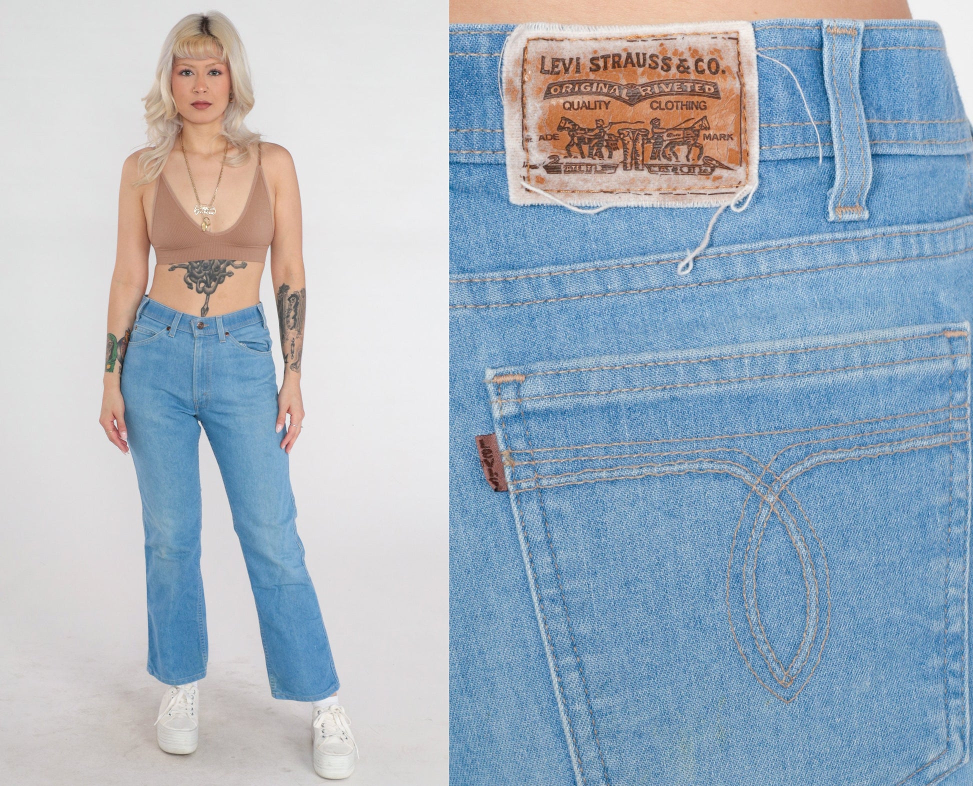 70s Levi's Bootcut Jeans Mid Rise Blue Denim Flared Medium