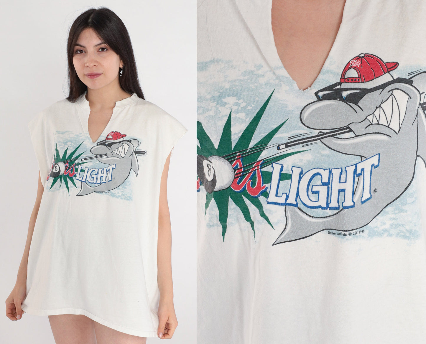 90s Coors Light Pool Shark Graphic Cutoff Muscle Tee White Extra Large