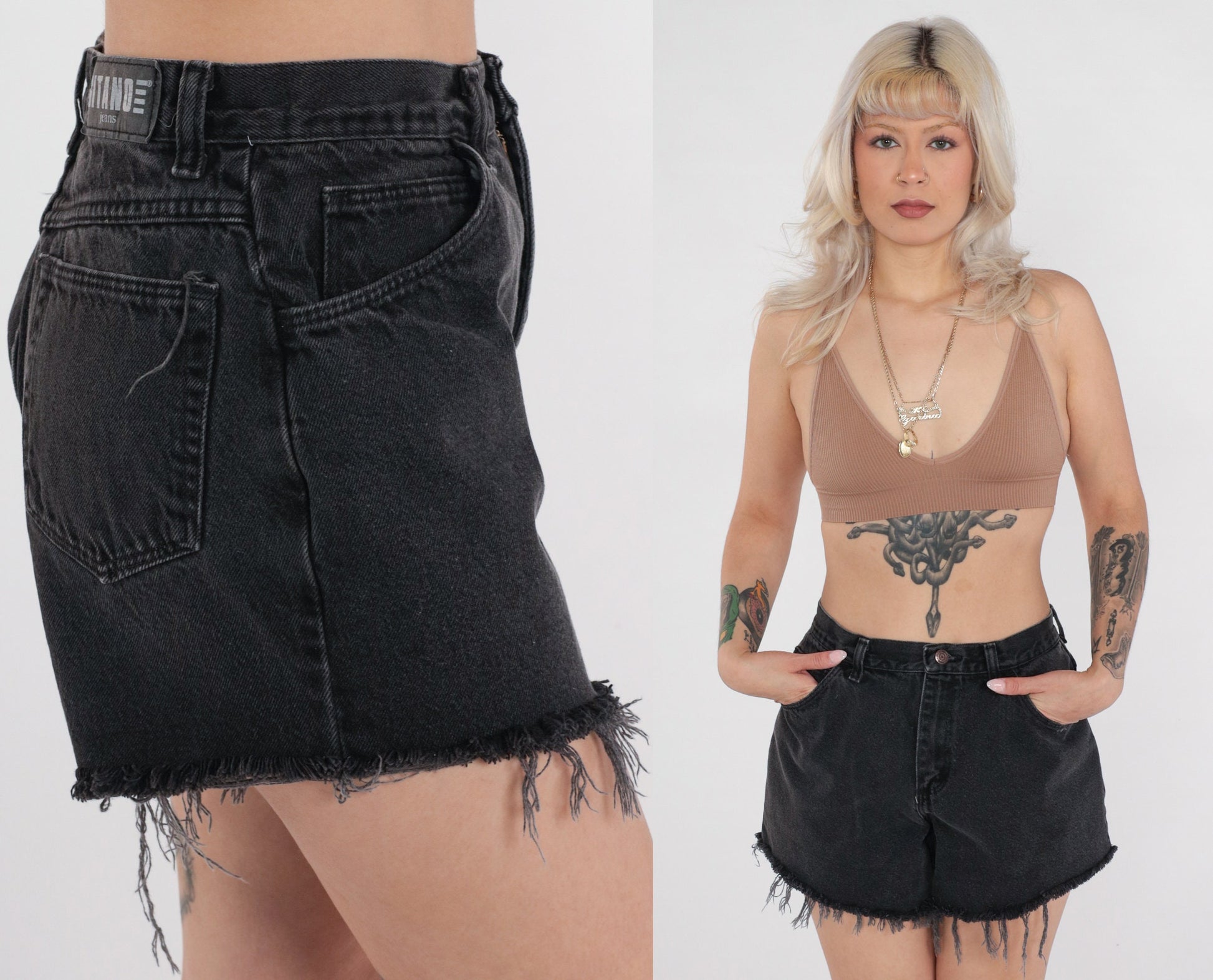 90s Gitano Black Denim Cut-Off Shorts High-Waisted Medium