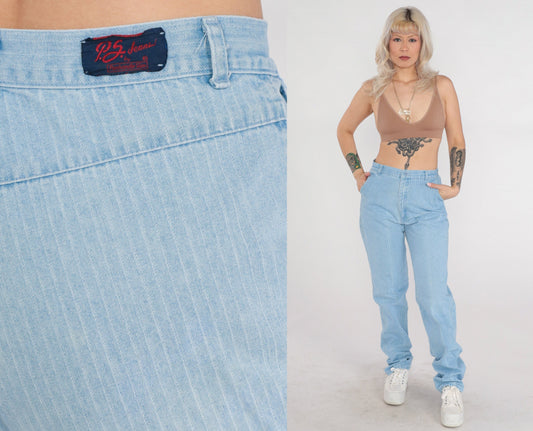 70s Panhandle Slim Striped High-Rise Jeans Blue Denim Straight Leg Medium 29