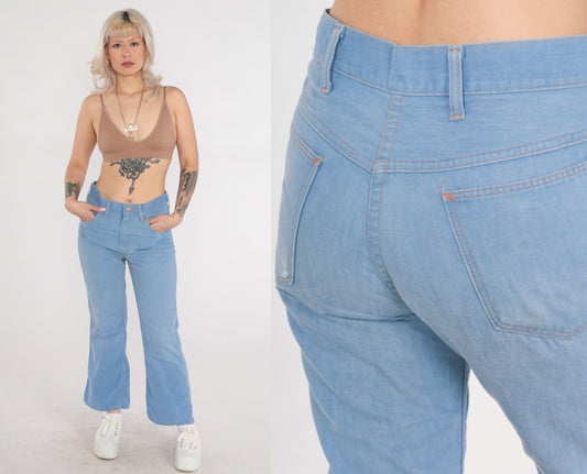 70s Blue Denim High-Rise Flared Bootcut Jeans Cotton Medium M