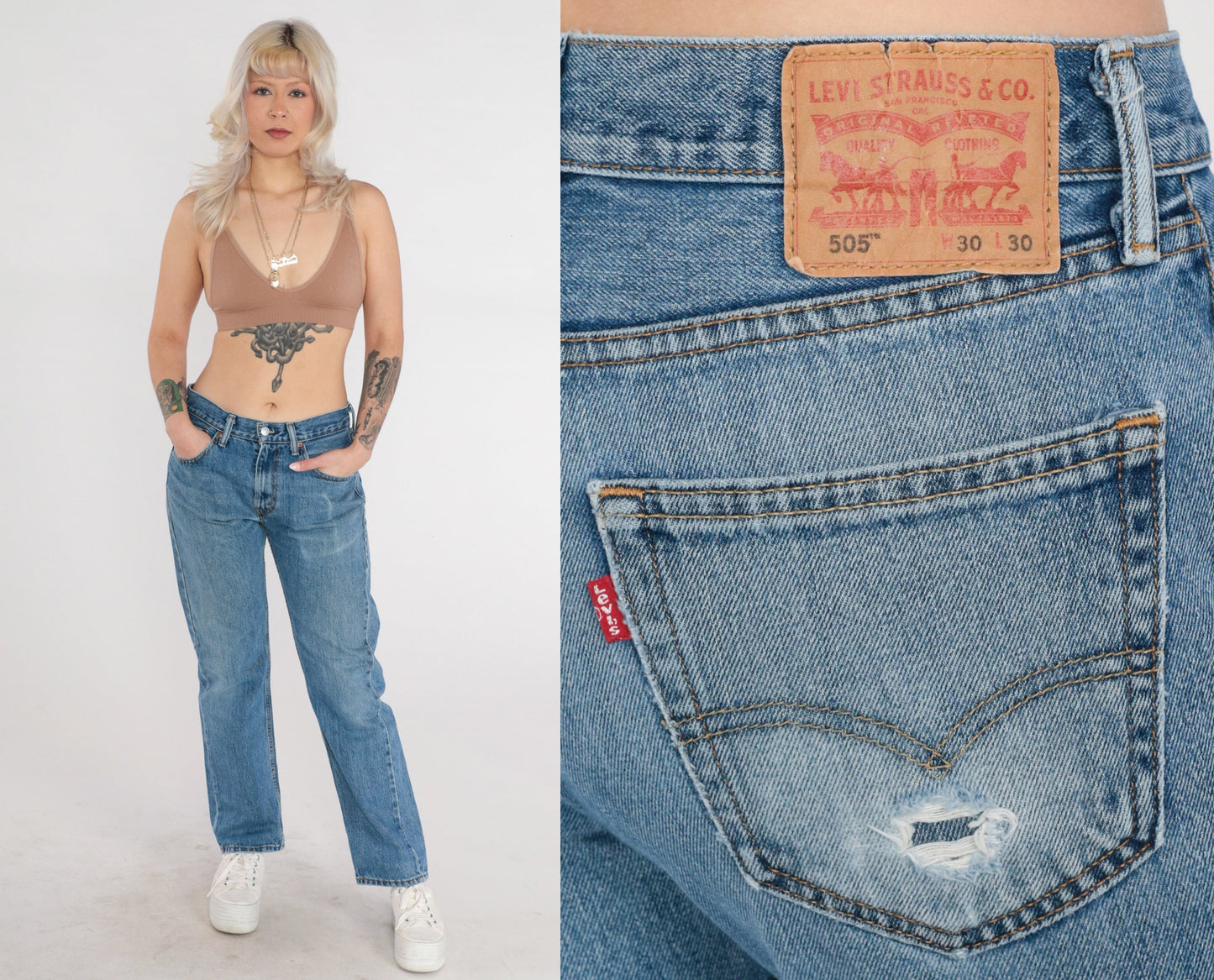 Y2K Levi's 505 Straight Leg Jeans Mid Rise Blue Denim Medium 30x30
