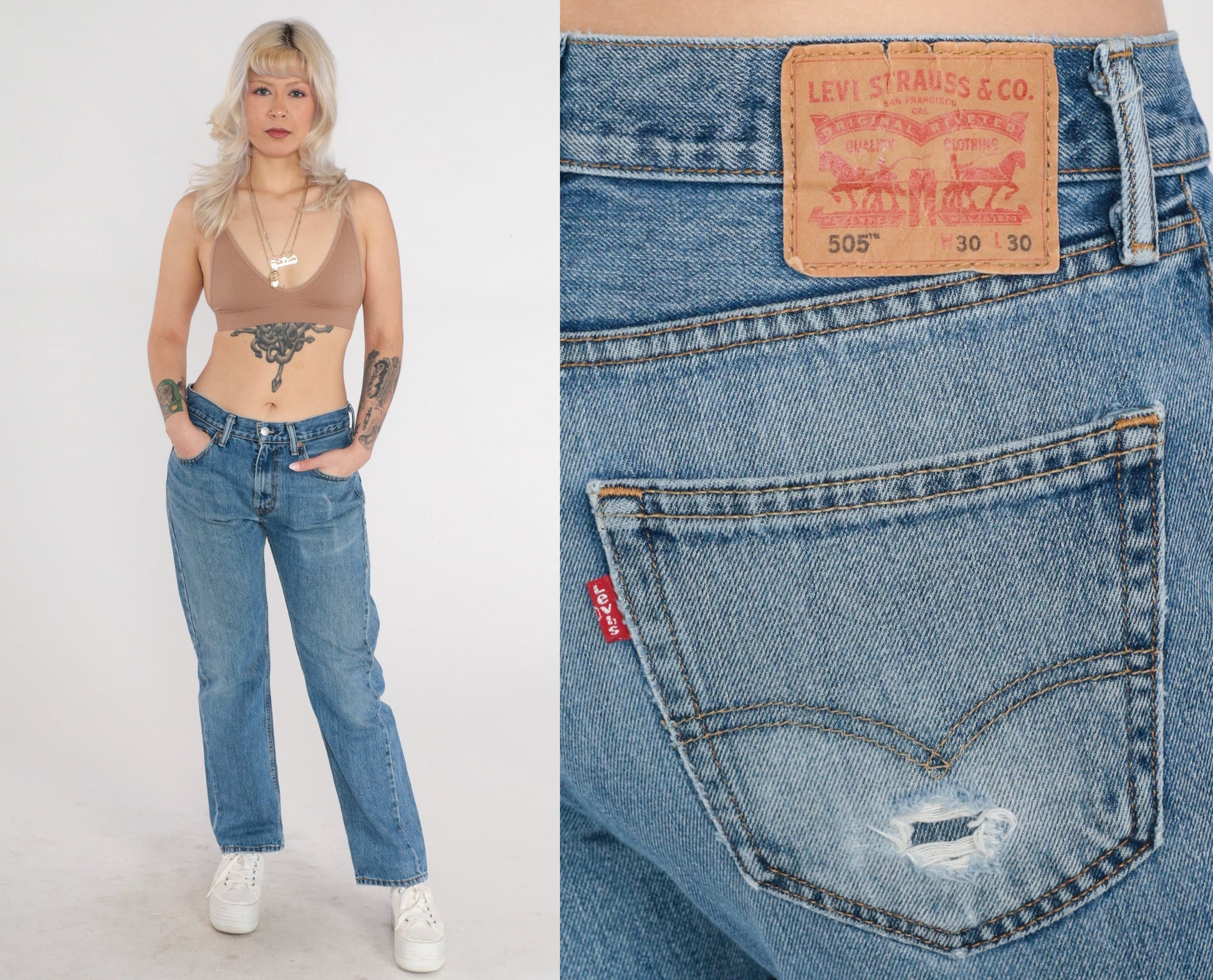 Y2K Levi's 505 Straight Leg Jeans Mid Rise Blue Denim Medium 30x30