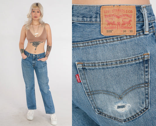 Y2K Levi's 505 Straight Leg Jeans Mid Rise Blue Denim Medium 30x30