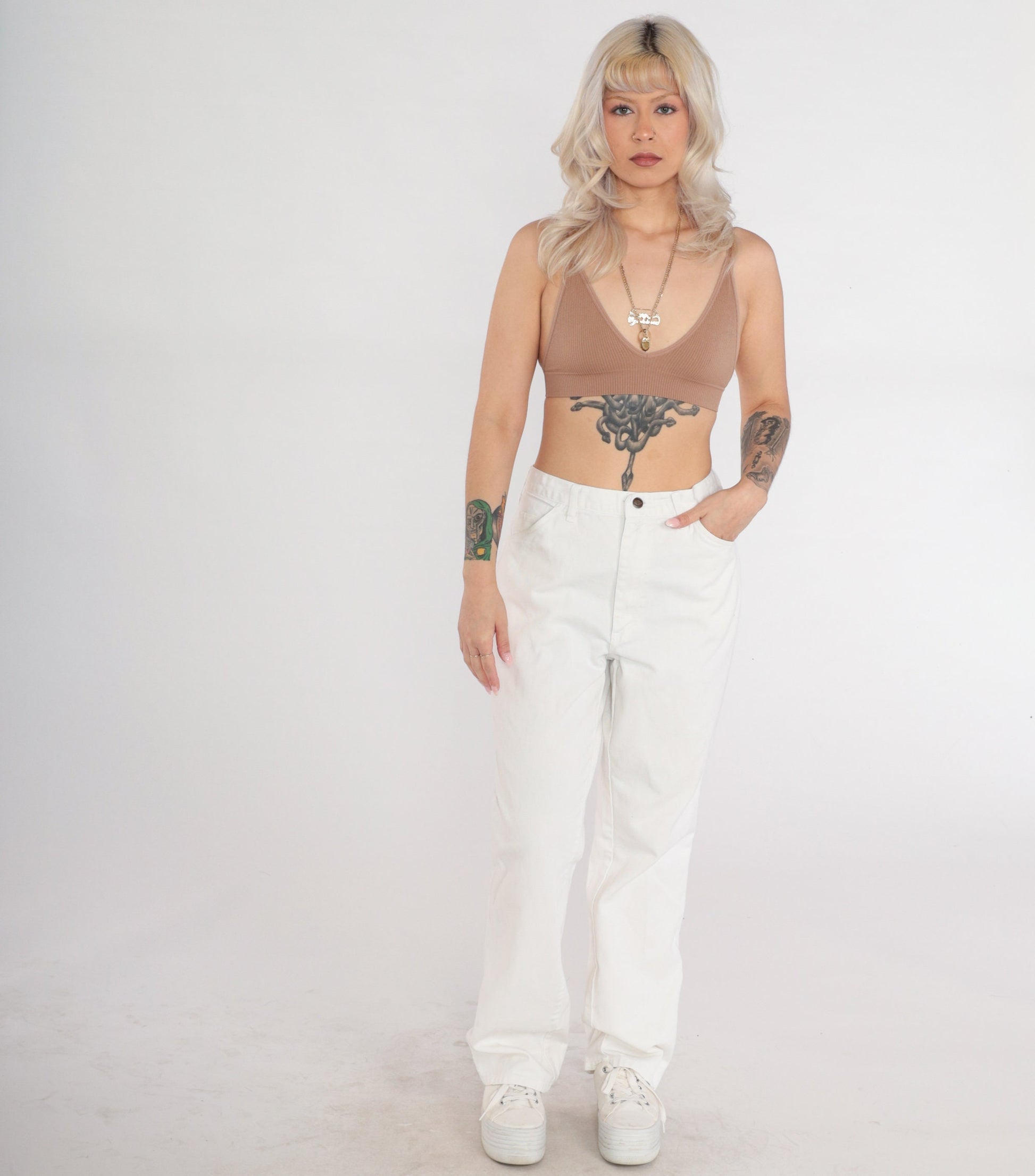Dickies White Denim High Rise Straight Leg Jeans 00s Workwear Extra Large