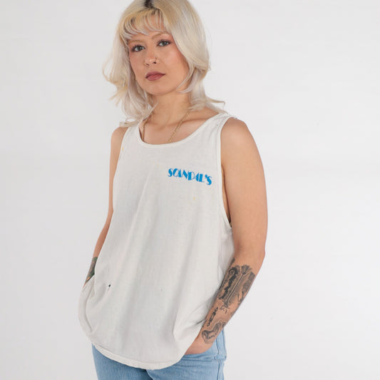 90s Scandal's Bar Eugene Oregon Tank Top Graphic Tee White Large L