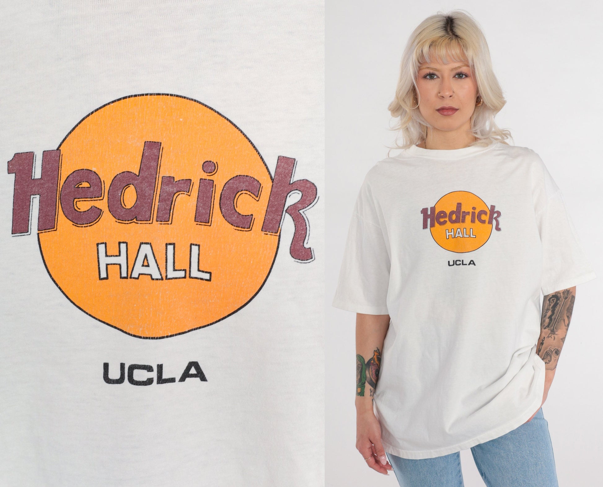 90s UCLA Hedrick Hall Graphic T-Shirt White Cotton Extra Large