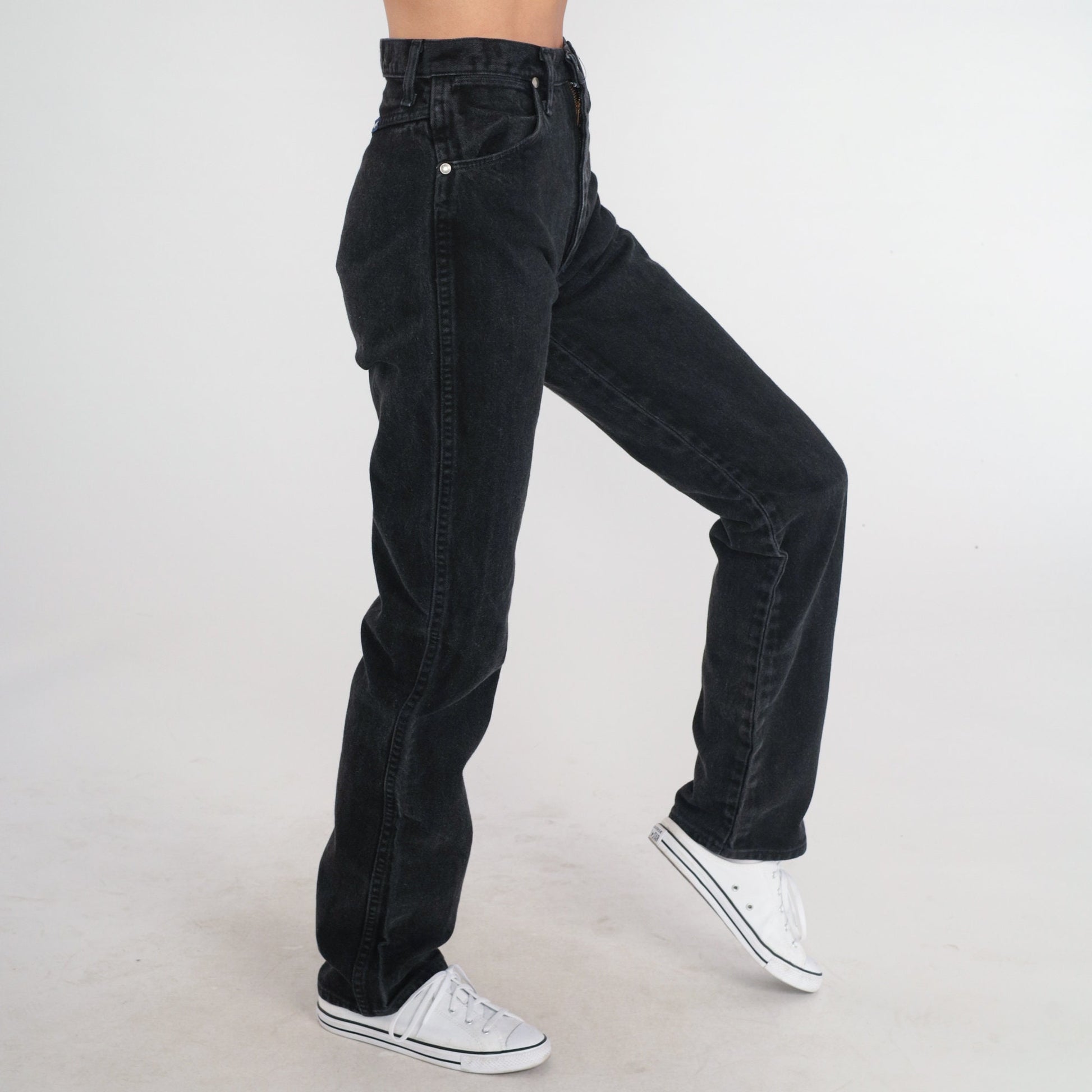 90s Wrangler Black Denim High-Rise Straight Leg Jeans Extra Small