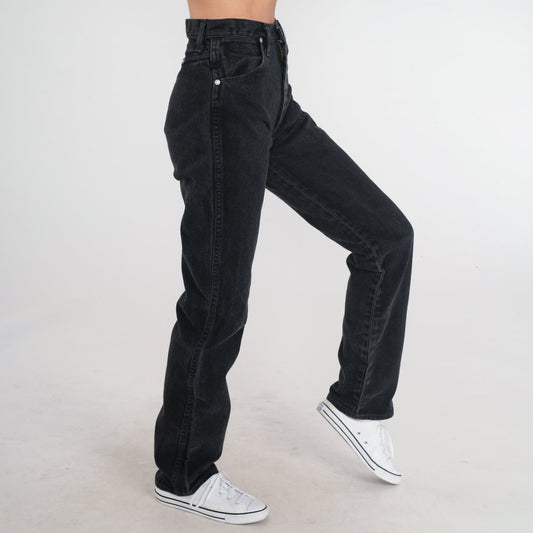 90s Wrangler Black Denim High-Rise Straight Leg Jeans Extra Small