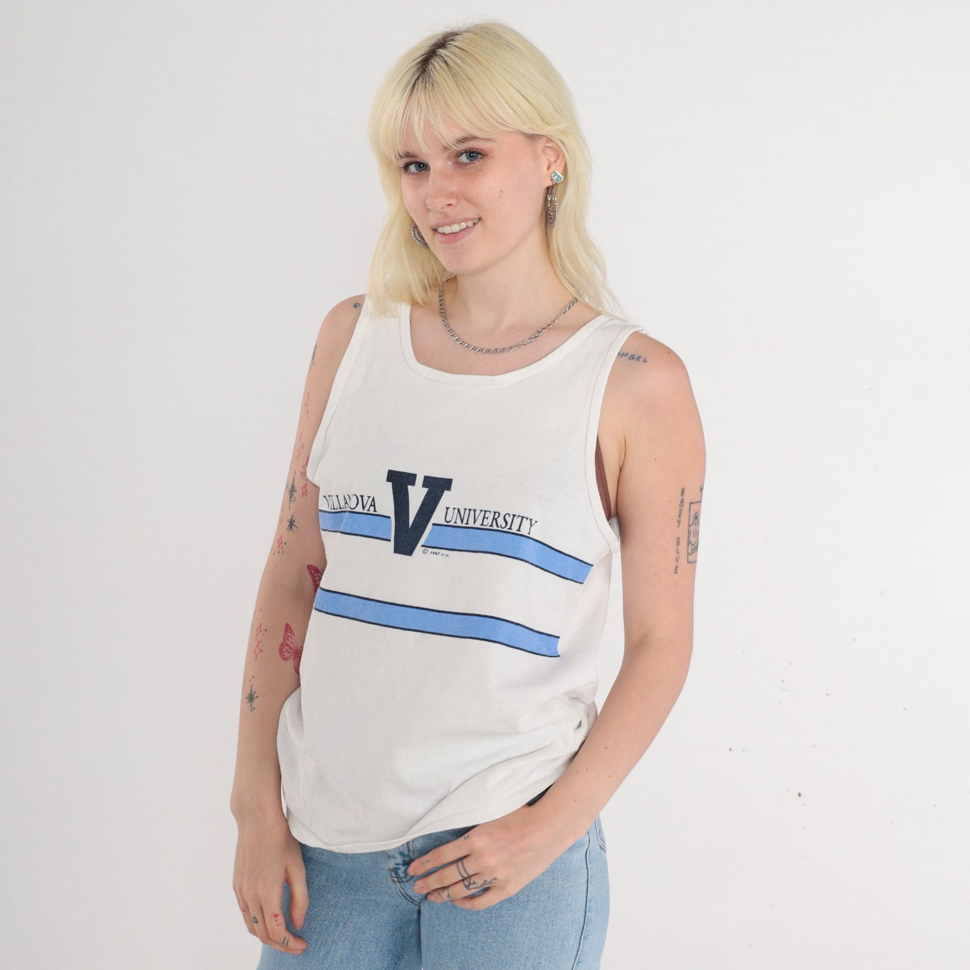 80s Champion Villanova University Tank Top Wildcats Graphic White Medium