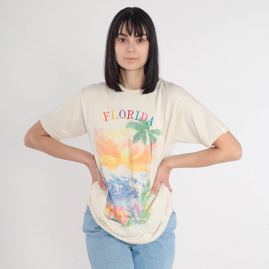 90s Florida Tropical Palm Tree Graphic T-Shirt Single Stitch Medium