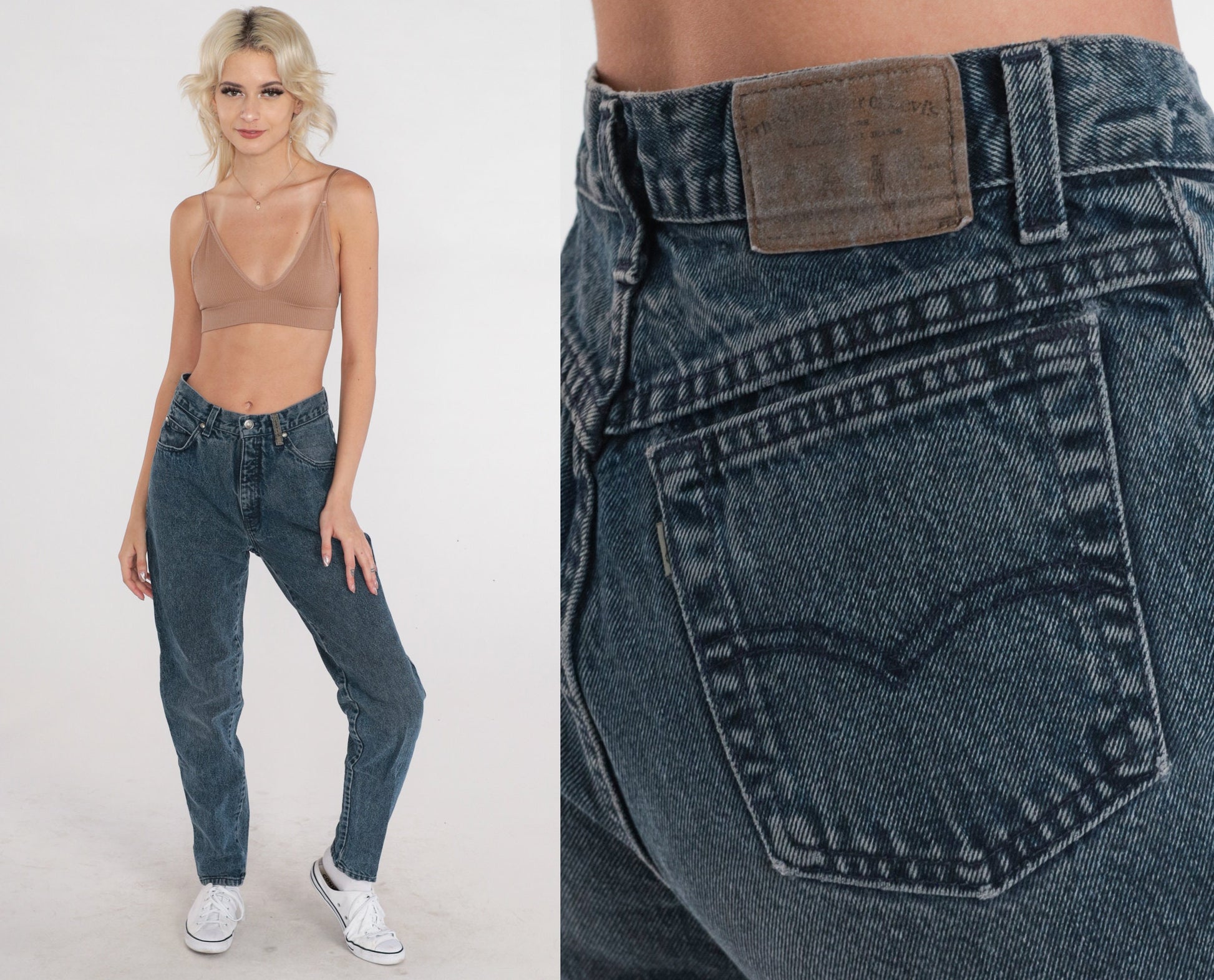 90s Levi's Dark Grey High-Waisted Tapered Jeans Small S