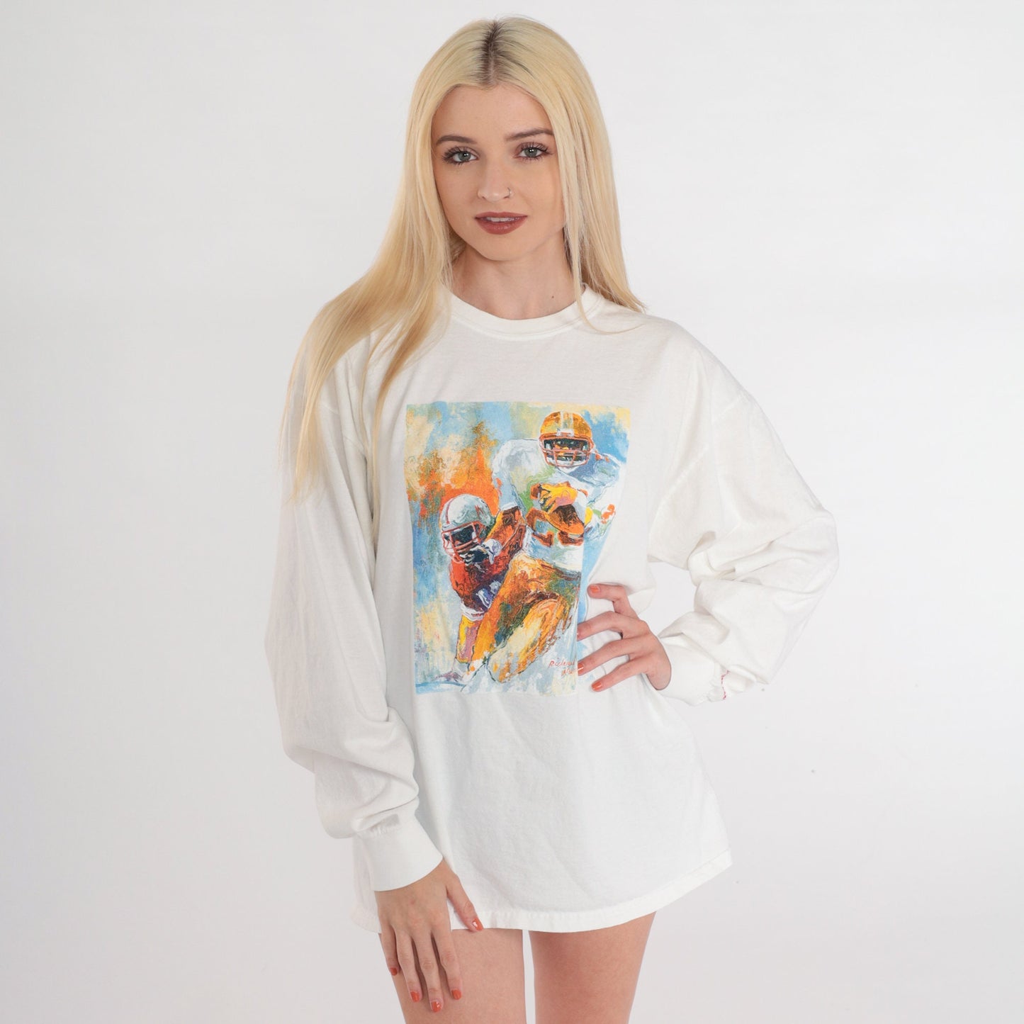 90s Richard Wallich Football Painting Long Sleeve Tee White Extra Large