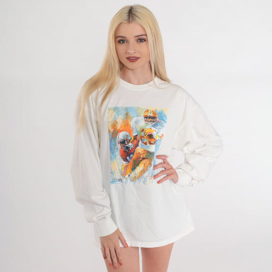 90s Richard Wallich Football Painting Long Sleeve Tee White Extra Large
