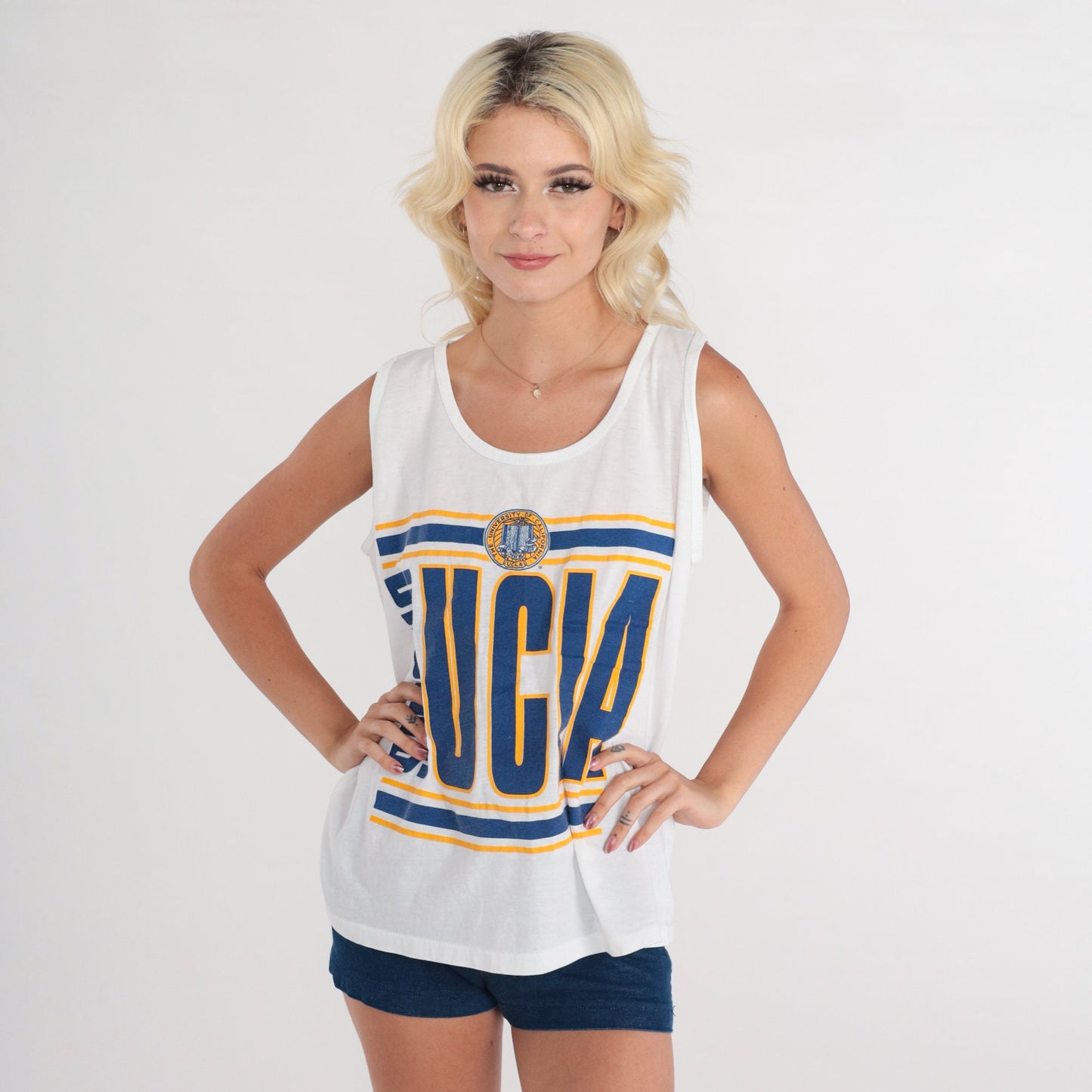 80s UCLA Bruins Graphic Tank Top White Single Stitch Medium