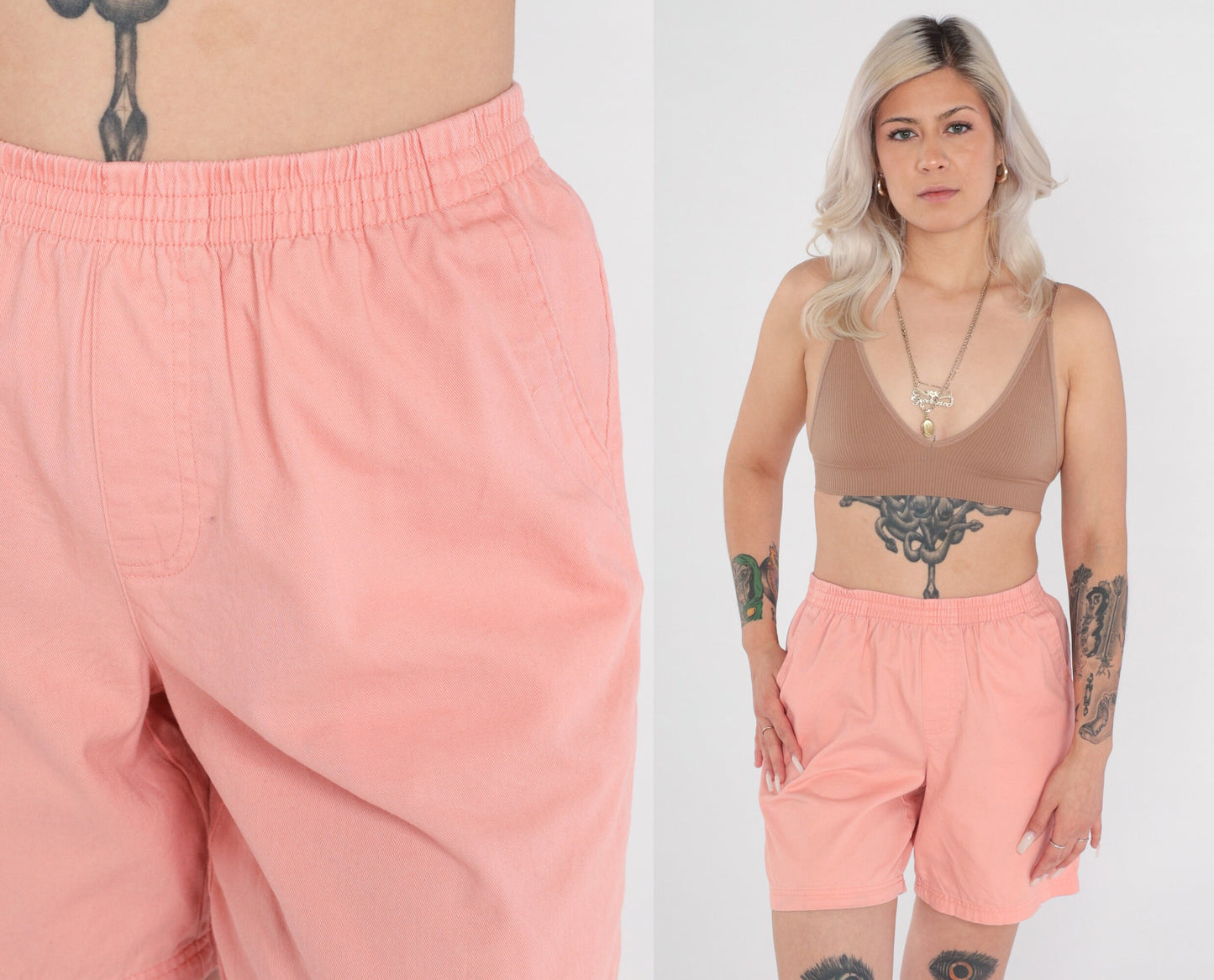 00s Pink Cotton High-Waist Shorts Elastic Waist Small S