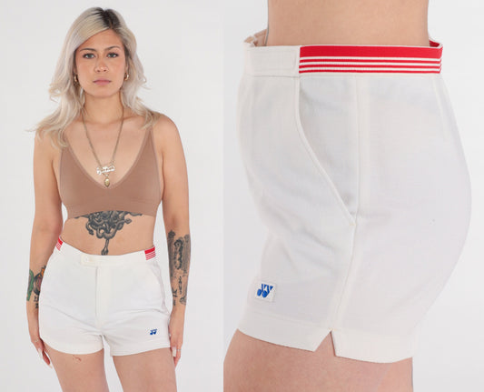 80s Yonex Tennis Shorts White Red Stripe High Waist Small