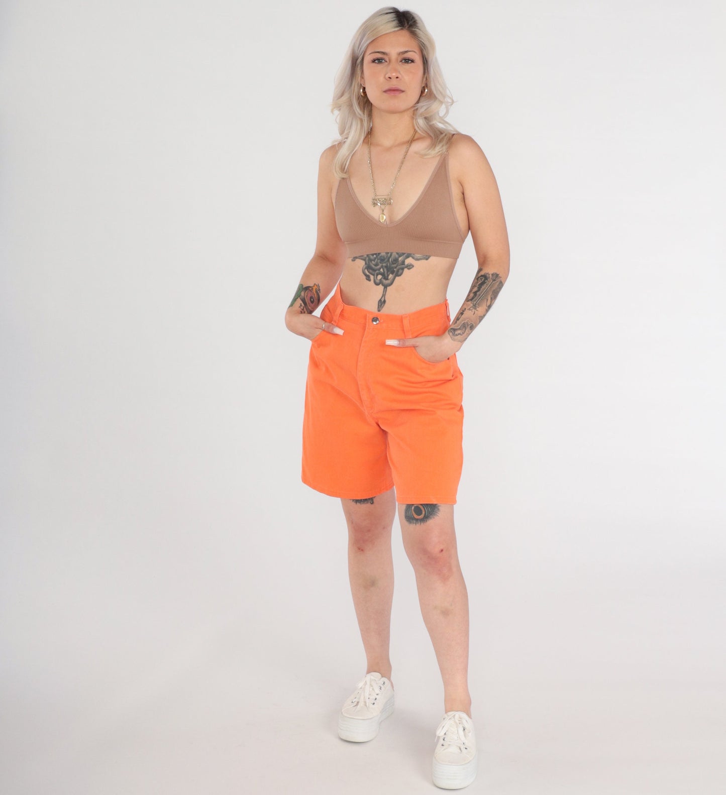Y2K Orange High-Waisted Jean Shorts St Johns Bay Cotton Denim Size 12
