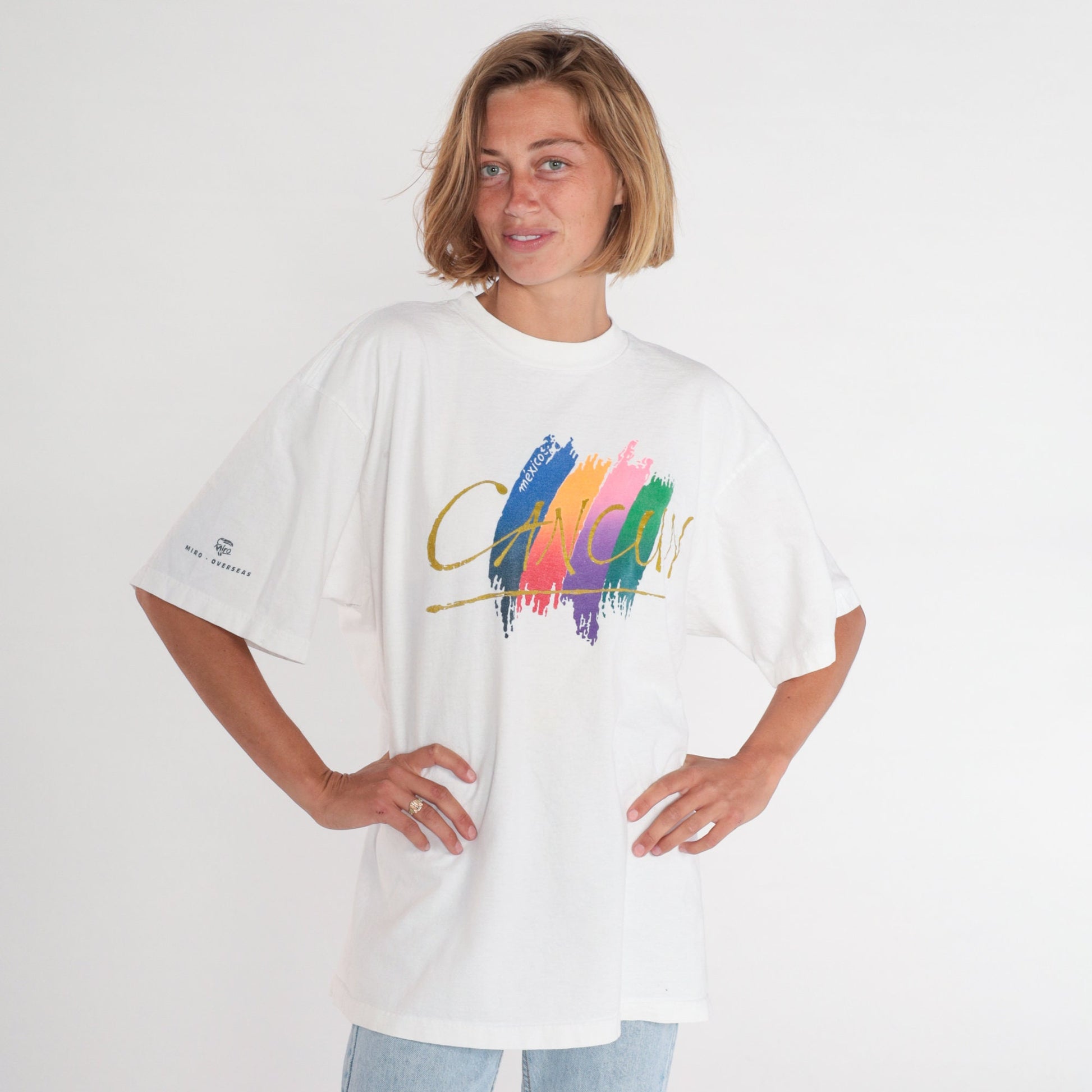 90s Cancun Mexico Graphic T-Shirt White Brushstroke XXL